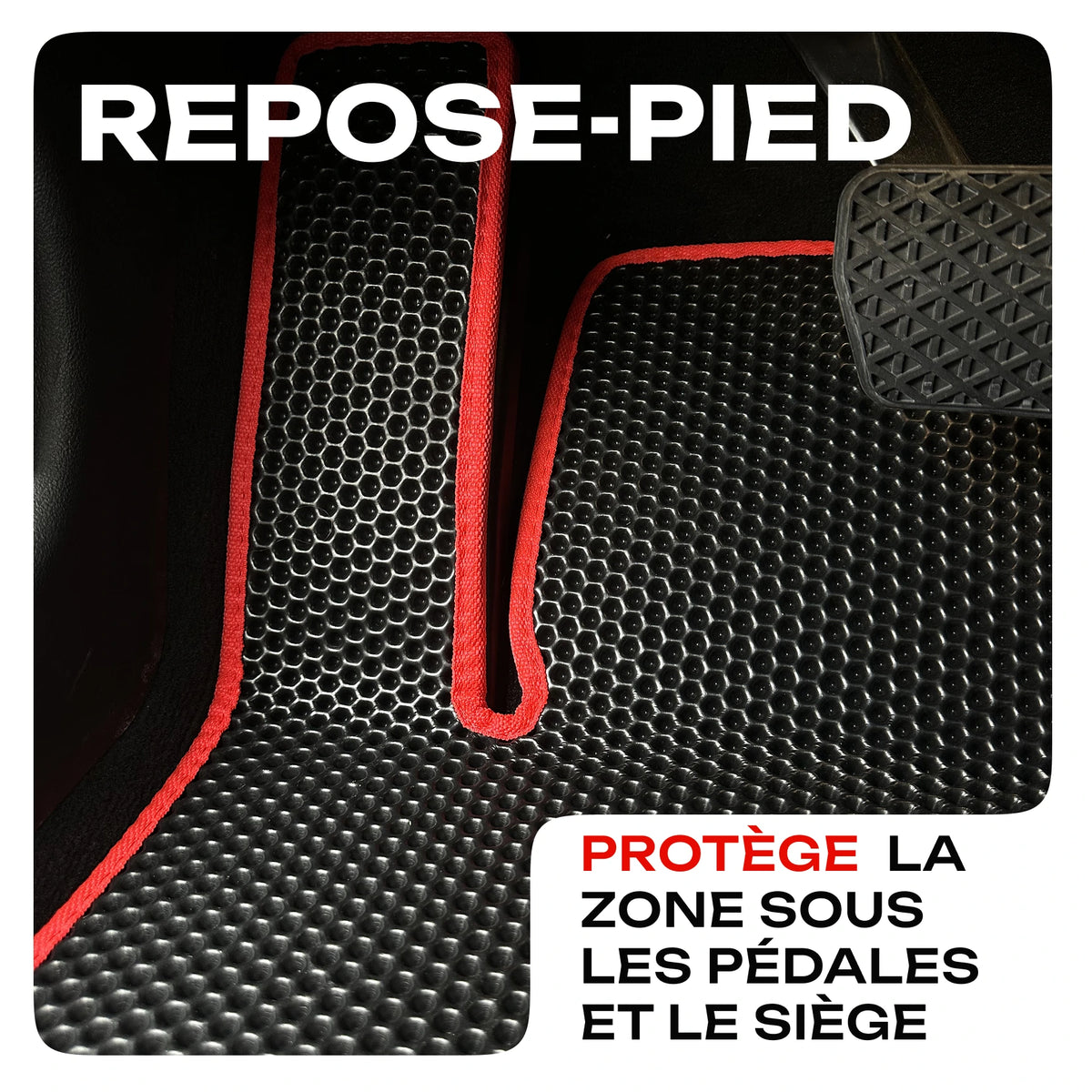 Repose-pied protégeant la zone sous les pédales et le siège